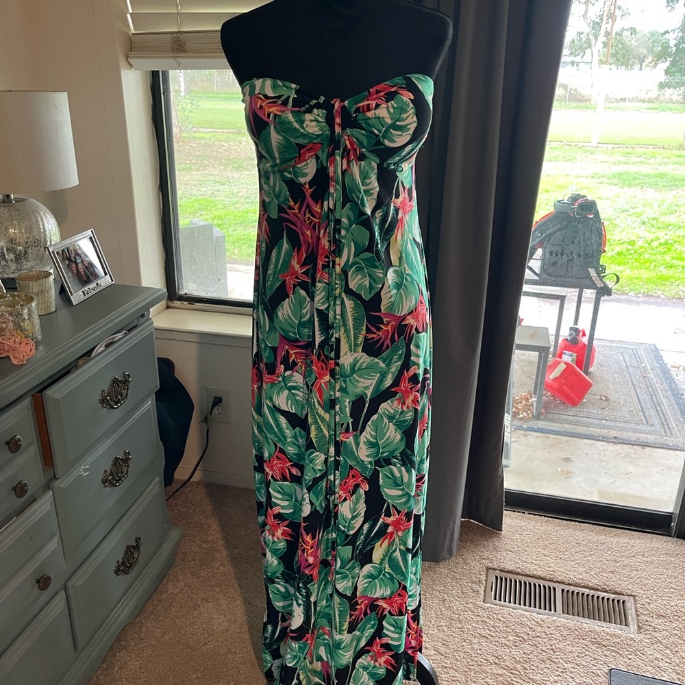 No Boundaries Tropical Floral Maxi Dress - Black, Green, Pink